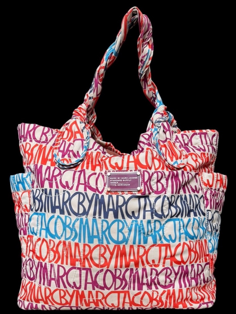 MARC BY MARC JACOBS WORKWEAR NAME PRINTED QUILTED DIAPER BAG LARGE TOTE